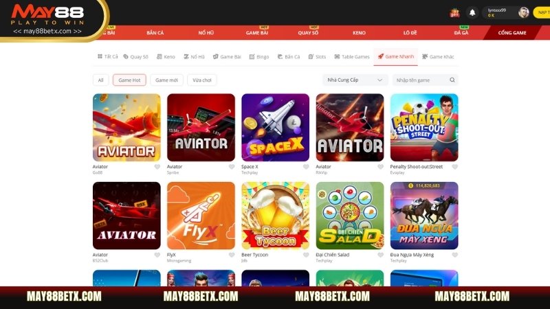 Điểm thu hút cộng đồng bet thủ đến với sảnh game nhanh May88