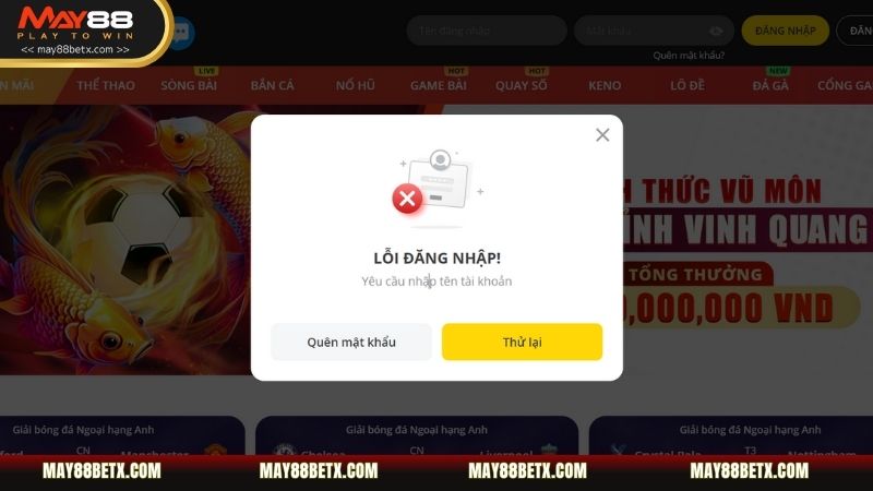 Lỗi đăng nhập do điền sai mật khẩu