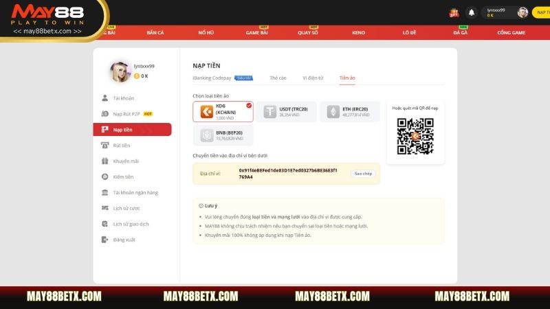 Nạp tiền May88 với độ bảo mật cao bằng Crypto